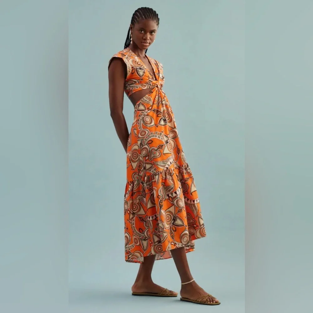 A.L.C. Orange Alexandria Printed Cut Out Midi-Dress Size 4 US $550